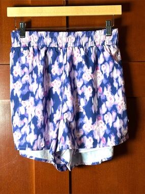 Women's Purple Abstract Floral Elastic-Waist Lined  Running Shorts NWT Size XXL